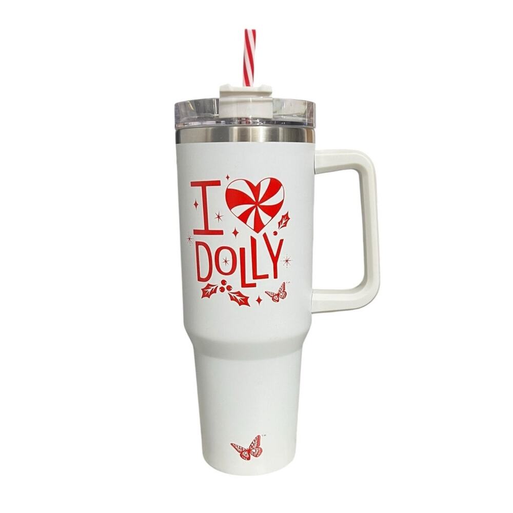 NEW Dolly Parton I Love Dolly White Holiday Festive 40oz Tumbler Travel Mug Cup